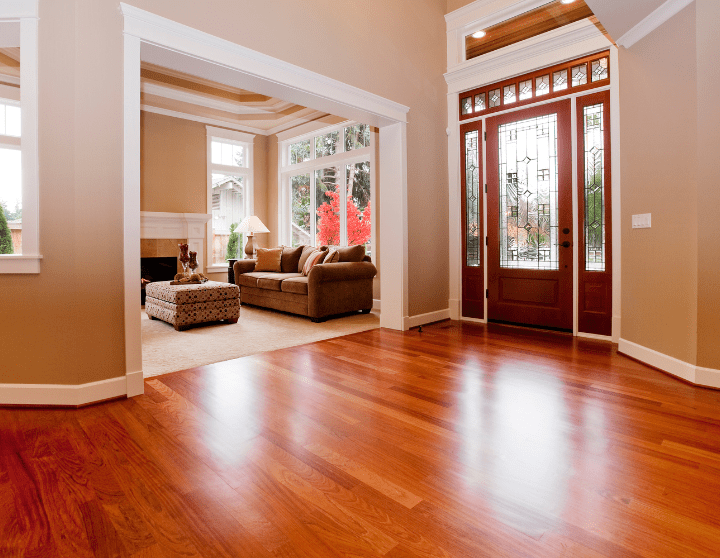 living room with hardwood floors and entrance to living room