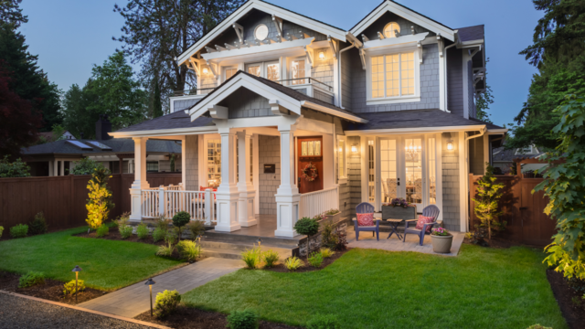 exterior of home with grey paneling