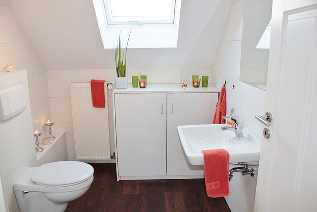 bathroom with sink and red towels