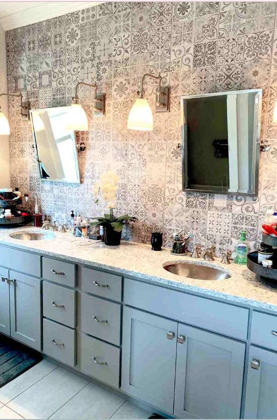 bathroom remodel with blue cabinets in Central Illinois by True Craft Remodelers (1)