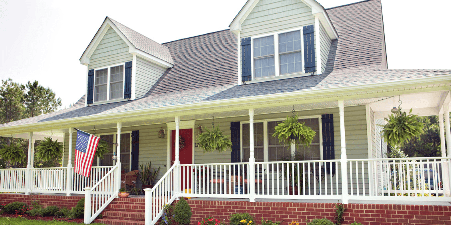 exterior of house with American flag