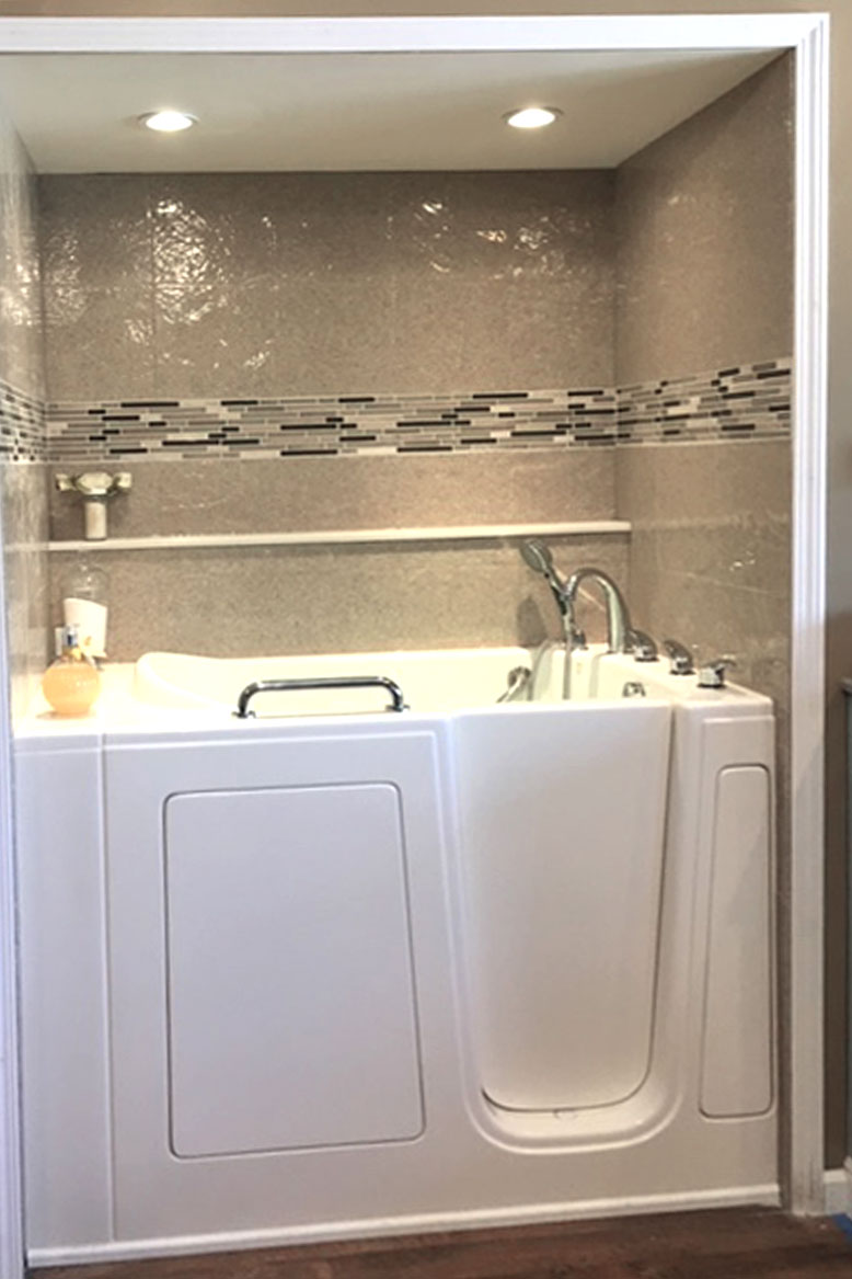 Walk-in bathroom shower replacement by True Craft Remodelrs in Illinois