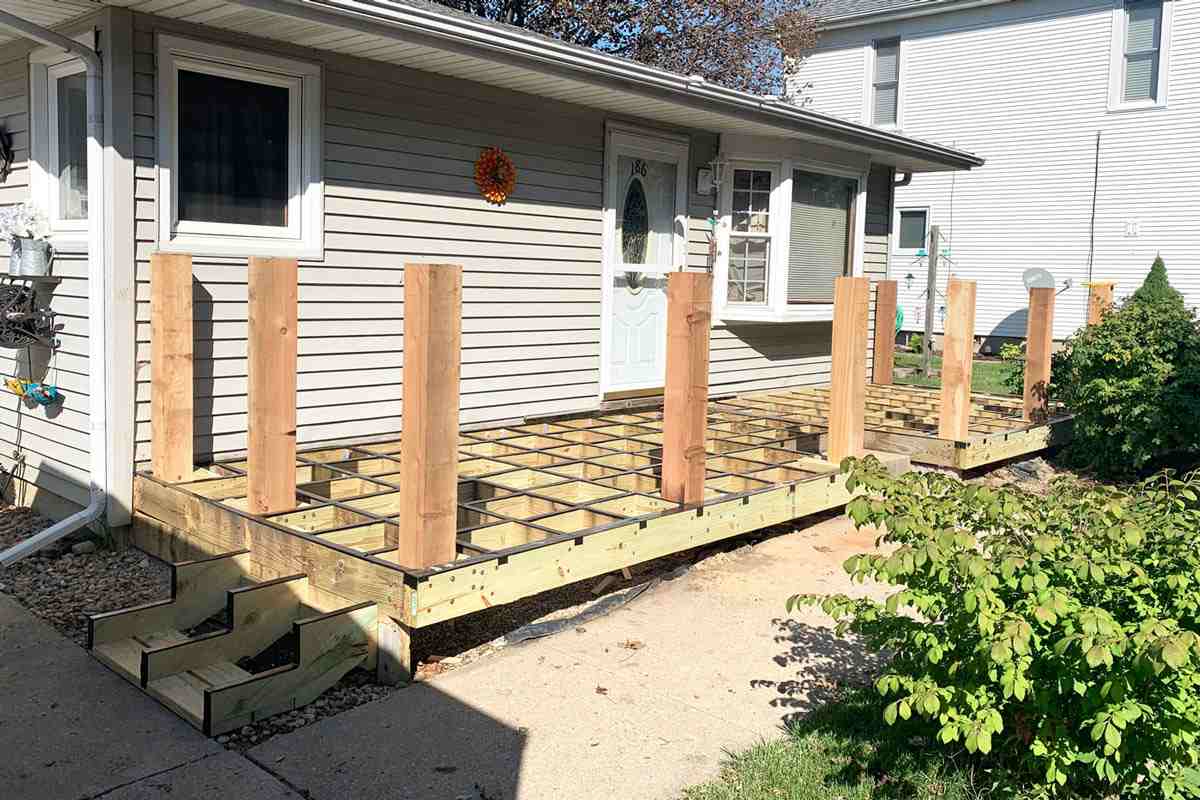 Front porch deck being rebuilt by True Craft Remodelers